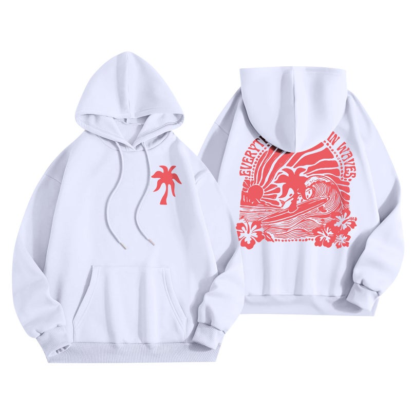 2024 Explosions European Size Ladies Shoulder Sleeve Threaded Chasing Sunsets Brand Sweater Hoodie White - Image 1