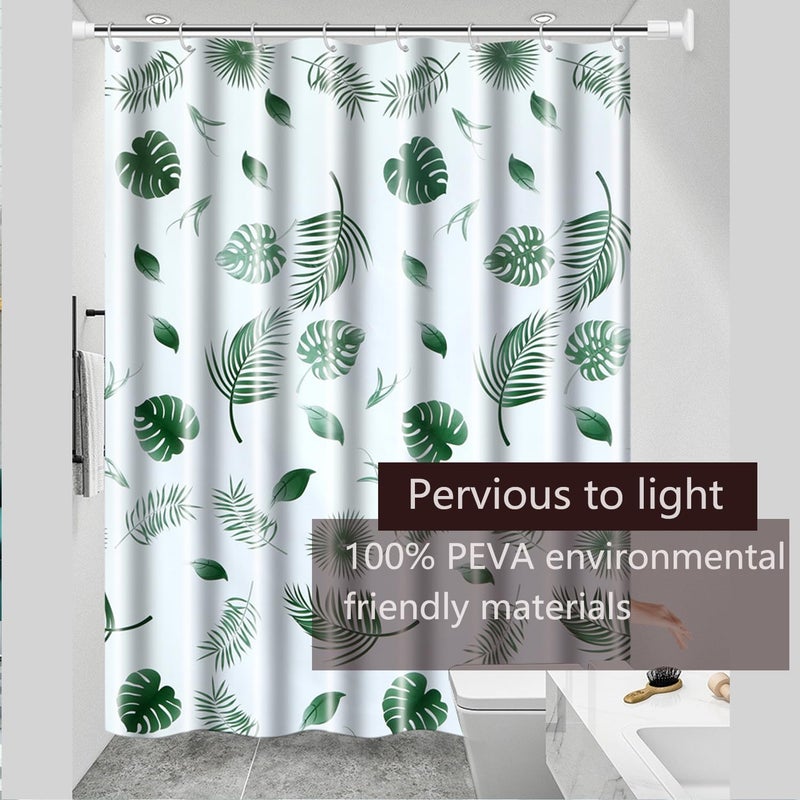 TIKABC Shower Curtain Liner, 4G PEVA Green Leaf Shower Liner, Plastic Waterproof Shower Curtains, 72x72 inch with Grommet Holes 3 Magnetic Weights - Image 2