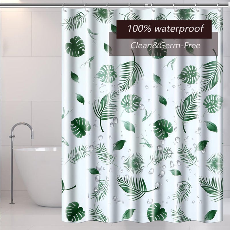 TIKABC Shower Curtain Liner, 4G PEVA Green Leaf Shower Liner, Plastic Waterproof Shower Curtains, 72x72 inch with Grommet Holes 3 Magnetic Weights - Image 3