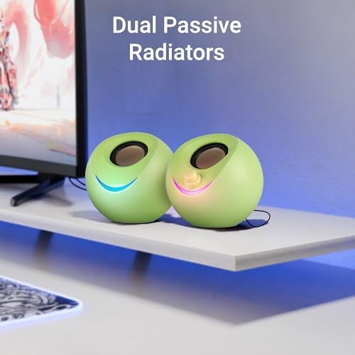 ZEBRONICS Blues 2.0 Computer Speakers, 8 Watts, 45° Elevated Drivers, Dual Passive Radiators, USB Powered, AUX, Volume Control Knob, RGB LED, for Laptops & Desktop (Green) - Image 3