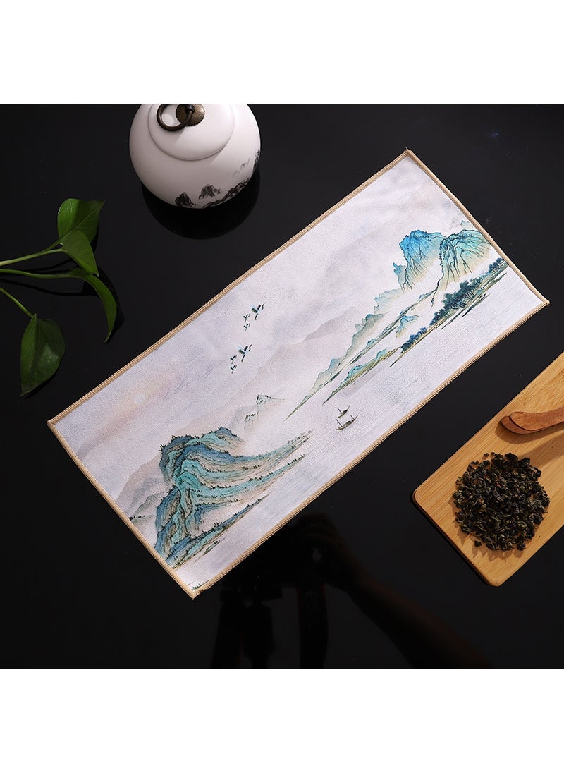 [Source Manufacturer] Antique Thickened Absorbent Tea Towel logo Suede High-grade Chinese Painted Tea Cloth Color ink landscape