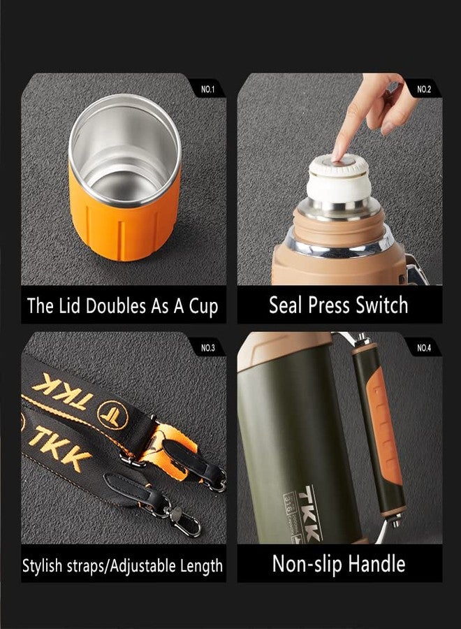 تي ك ك زجاجة معزولة كبيرة من الفولاذ المقاوم للصدأ بسعة 2 كوارت (64 أونصة) مع مقبض للكوب، تحافظ على المشروبات ساخنة أو باردة لمدة تصل إلى 24 ساعة، مثالية للتجمعات الخارجية والتخييم. - Image 5