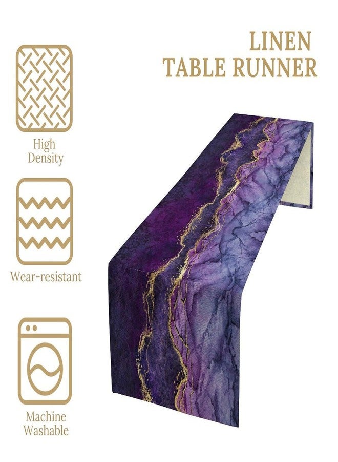 LIZIMI Marble Table Runner, Modern Luxury Foil Cracked Texture Purple Gold Marble Printed Linen Table Runners for Kitchen Living Room Farmhouse Dining Room Party Home Decor 13" W x 36" L - Image 2