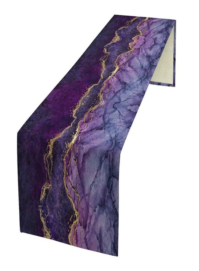 LIZIMI Marble Table Runner, Modern Luxury Foil Cracked Texture Purple Gold Marble Printed Linen Table Runners for Kitchen Living Room Farmhouse Dining Room Party Home Decor 13" W x 36" L - Image 1