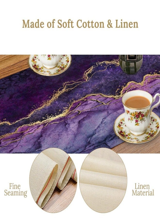LIZIMI Marble Table Runner, Modern Luxury Foil Cracked Texture Purple Gold Marble Printed Linen Table Runners for Kitchen Living Room Farmhouse Dining Room Party Home Decor 13" W x 36" L - Image 3