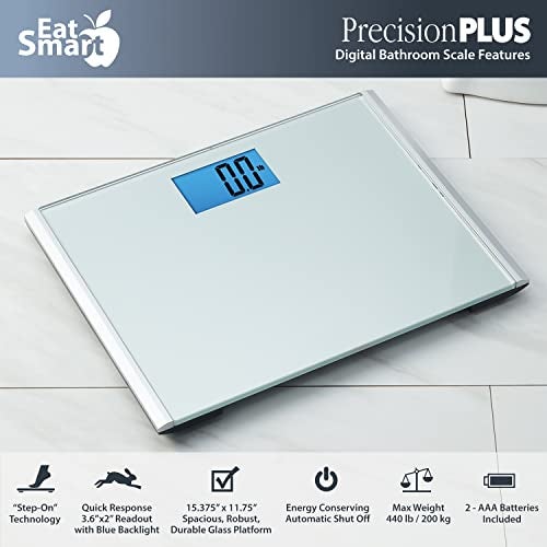 EatSmart Precision Plus Digital Bathroom Scale, 440 lb Capacity, Ultra-Wide Platform with Step-On Technology, Accurate Body Weight Scale, Grey - Image 5