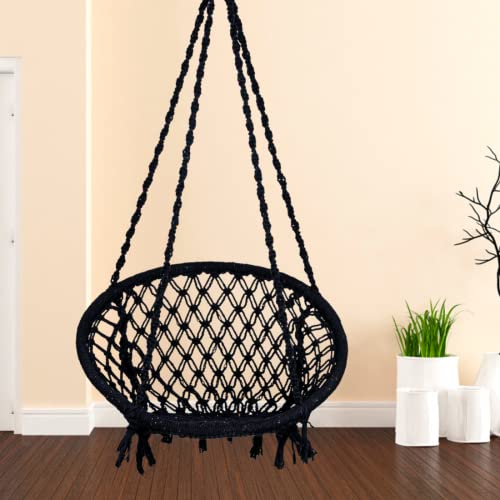 Patiofy Swing for Adults/Swing Chair/Swing for Balcony, Indoor & Outdoor/Wooden Swing Chair for Adults for Home/Cotton Hanging Jhula Without Accessories (Capacity Upto 120Kgs-Black) - Image 3