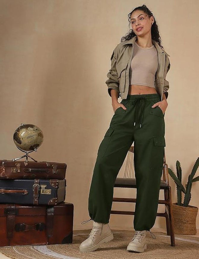 fyltr Women's Cargo Utility Trouser - 100% Cotton | Adjustable Hem | Drawstring Closure | Utility Pockets | Trousers for Women - Image 2