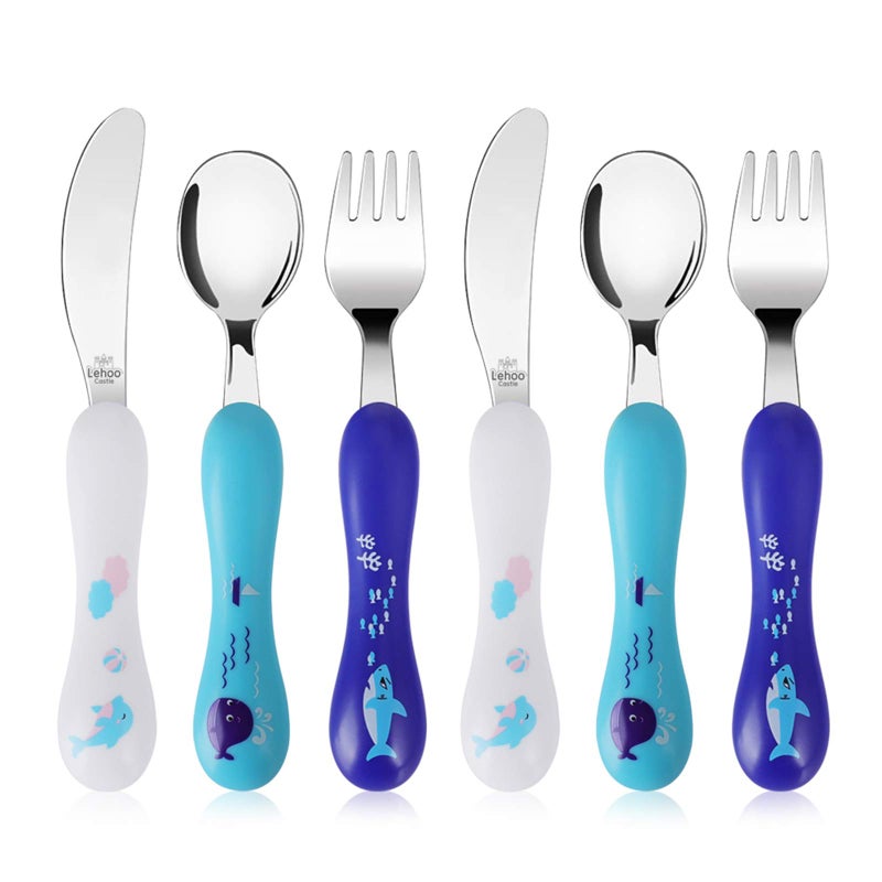 Lehoo Castle Lehoo Castle Toddler Utensils Kids Silverware 6pcs Safety Stainless Steel Toddler Fork Spoon Knife Set Children Flatware Set Safety Utensils for Toddler and Children 