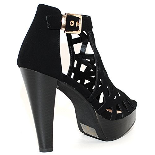 TRENDSup Collection Open Toe Ankle Strap Sandal – Western Bootie Stacked Heel Open Toe Cutout Shoes (8.5, Black) - Image 3
