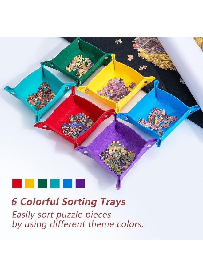 Lavievert Jigsaw Puzzle Mat Roll Up with 6 Color Sorting Trays Store and Transport Puzzles Up to 2000 Pieces Portable Puzzle Board Saver Keeper with Storage Bag  Hand Pump for Adults - Image 2