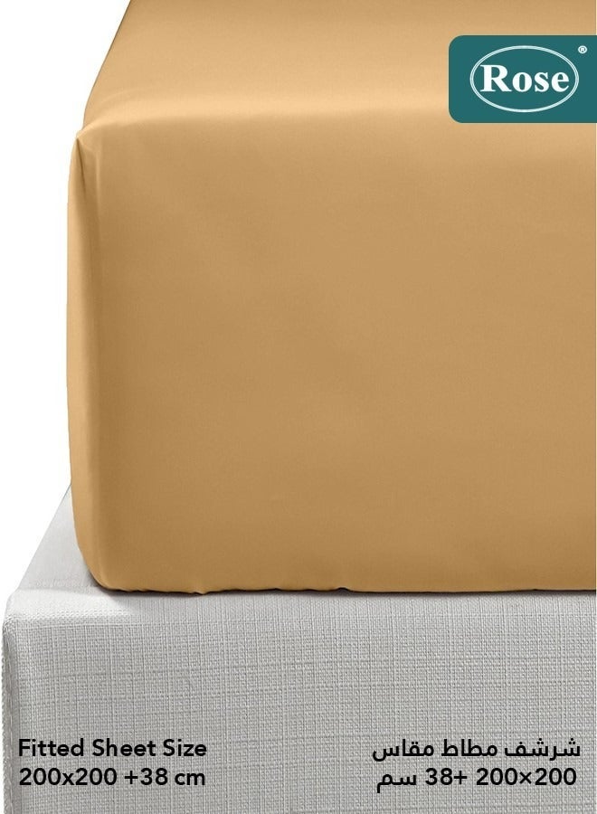 Rose Luxurious Plain Fitted Sheet with Deep Pockets and Pillow Cases, Bed Sheet 3-Pieces Set, Soft & Cozy Microfiber Breathable and Cooling, King Size 200x200+38 cm, Black - Camel - Image 3