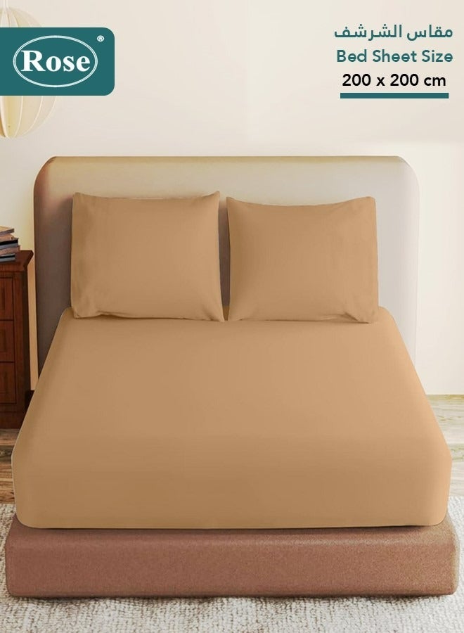 Rose Luxurious Plain Fitted Sheet with Deep Pockets and Pillow Cases, Bed Sheet 3-Pieces Set, Soft & Cozy Microfiber Breathable and Cooling, King Size 200x200+38 cm, Black - Camel - Image 1