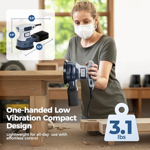 HeroJet Orbital Random Sander Tool, 6 Variable Speeds With Dust Bag, 360W, Palm Hand Sander For Woodworking, 13000 Rpm Small Handheld Electric Sander With Vacuum Dust Collector For Wood - Image 2