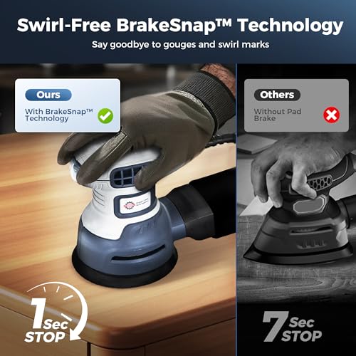 HeroJet Orbital Random Sander Tool, 6 Variable Speeds With Dust Bag, 360W, Palm Hand Sander For Woodworking, 13000 Rpm Small Handheld Electric Sander With Vacuum Dust Collector For Wood - Image 5