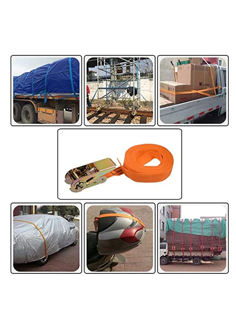 Ratchet Tie Down Lashing Strap 4Mx25mm 250Kg Load Cap Polypropylene for Moving Cargo, Orange, Pack of 2, for Motorcycles,Car, Trailer,Household - Image 5
