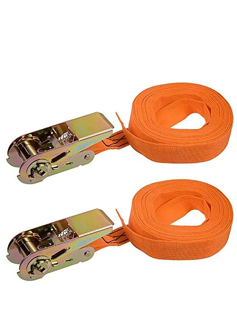Ratchet Tie Down Lashing Strap 4Mx25mm 250Kg Load Cap Polypropylene for Moving Cargo, Orange, Pack of 2, for Motorcycles,Car, Trailer,Household - Image 1