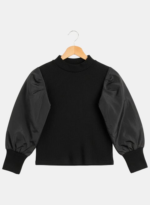 Girls Rib Cotton Top with Water Proof Long Sleeves