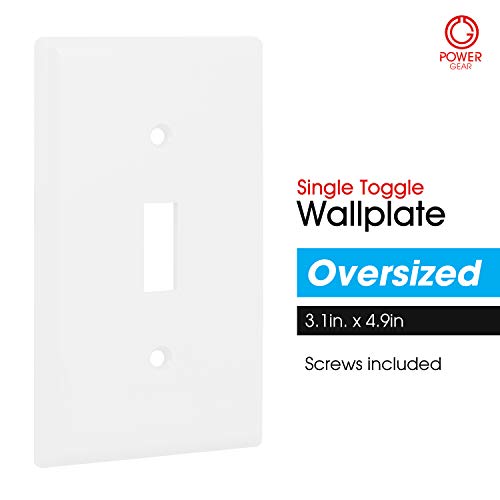 Power Gear Single Oversized Wall Plate Cover, 1 Gang, Light switch cover, 3.1” x 4.9”, Outlet Covers, Screws Included, White, 30598 - Image 2