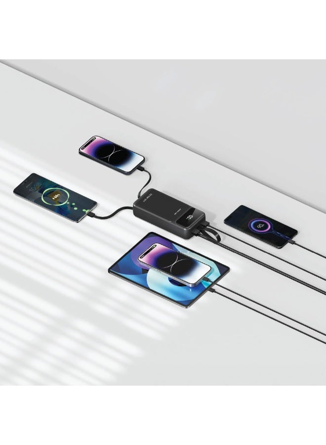 GREEN LION Power Tank 30000mAh Power Bank / PD 20W Fast Charger PowerBank / 2xUSB-A & 1xType-C Port / LED Digital Display / Built-in Cables / USB-A/USB-C/Lightening Output - Black - Image 2