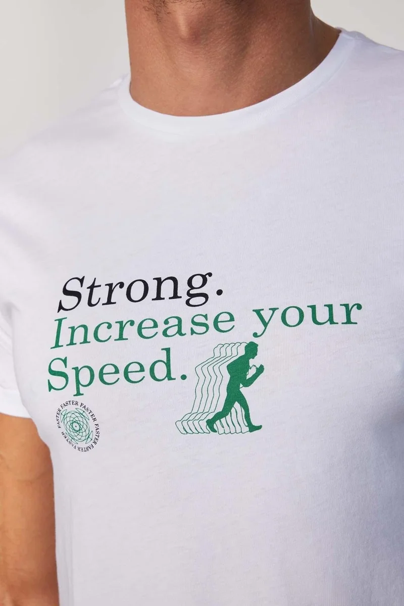 تودورس Men's Slim Fit Narrow Cut 100% Cotton Soft Textured Printed White Crew Neck T-Shirt