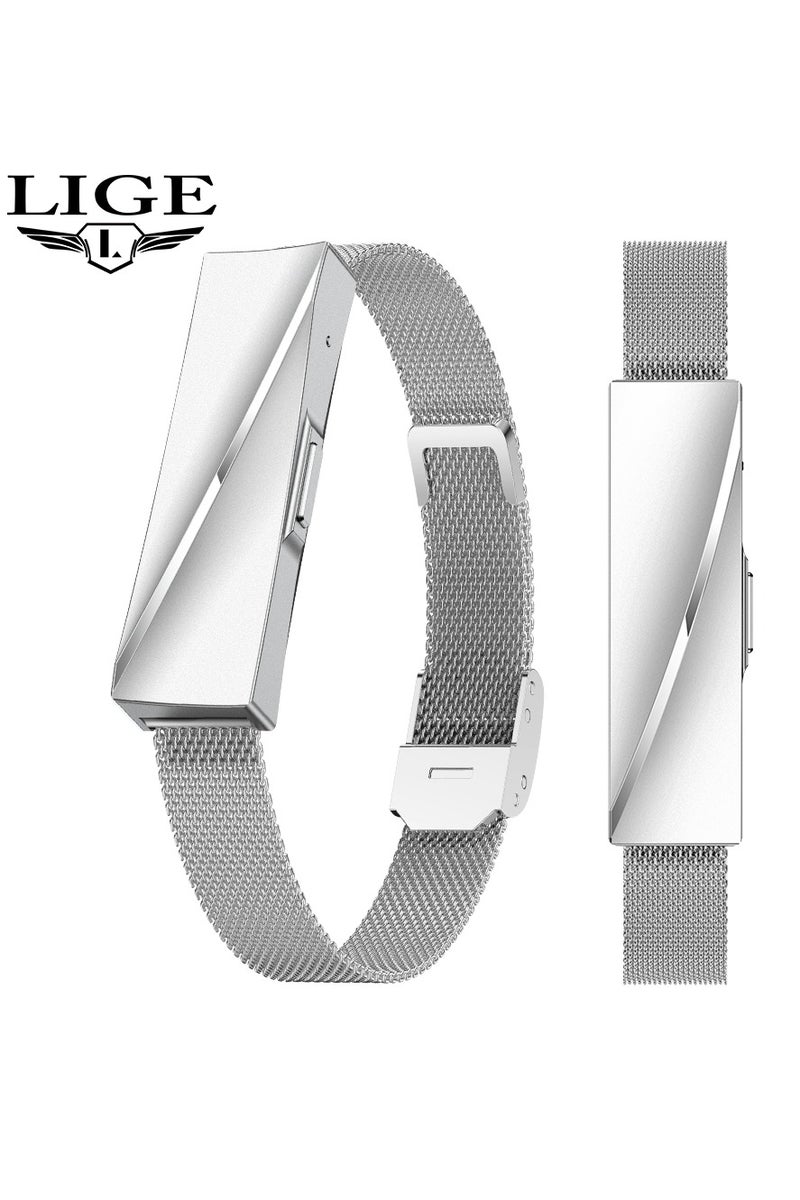 LIGE Call Reminder Smart Bracelet for Men Women Pedometer Health Monitoring Sport Fitness Tracker with Double Silver Changeable band - Image 1