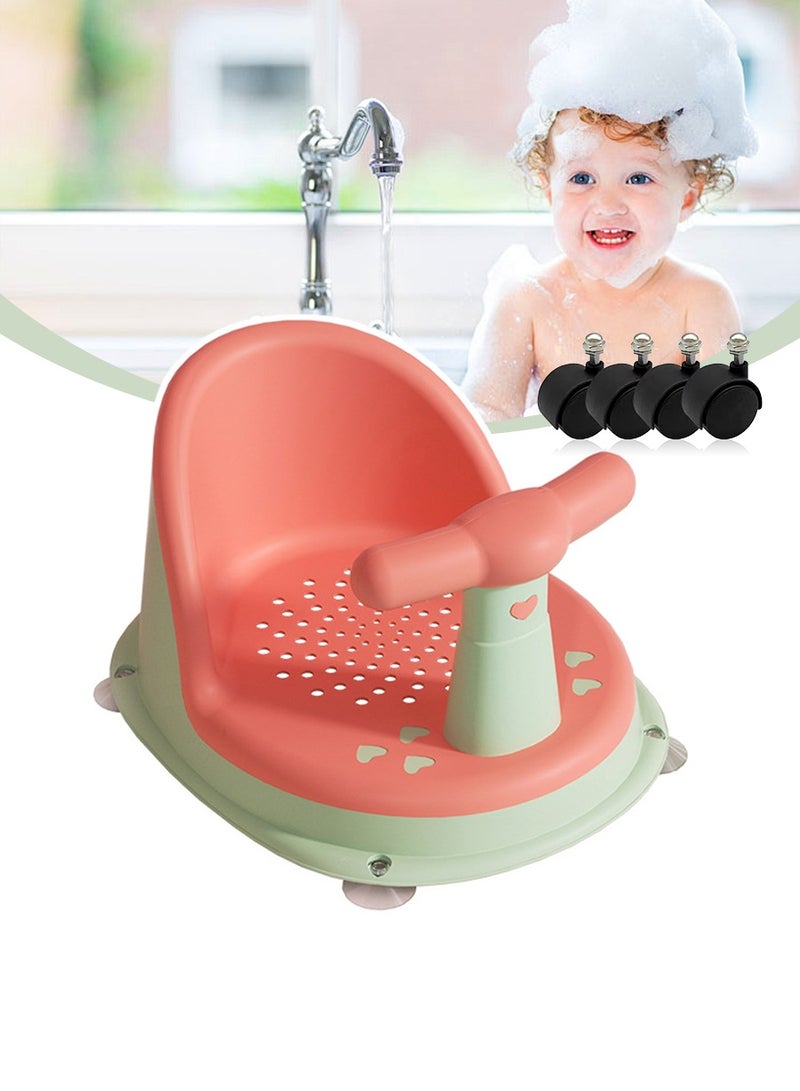 Baby Bath Seat, Sit-Stand Shower Seat For 6 Months And Above, Non-Slip Padded, Safety Suction Cups, 4 Universal Wheels, Can Be Used As A Child's Twisted Pushchair - Image 1