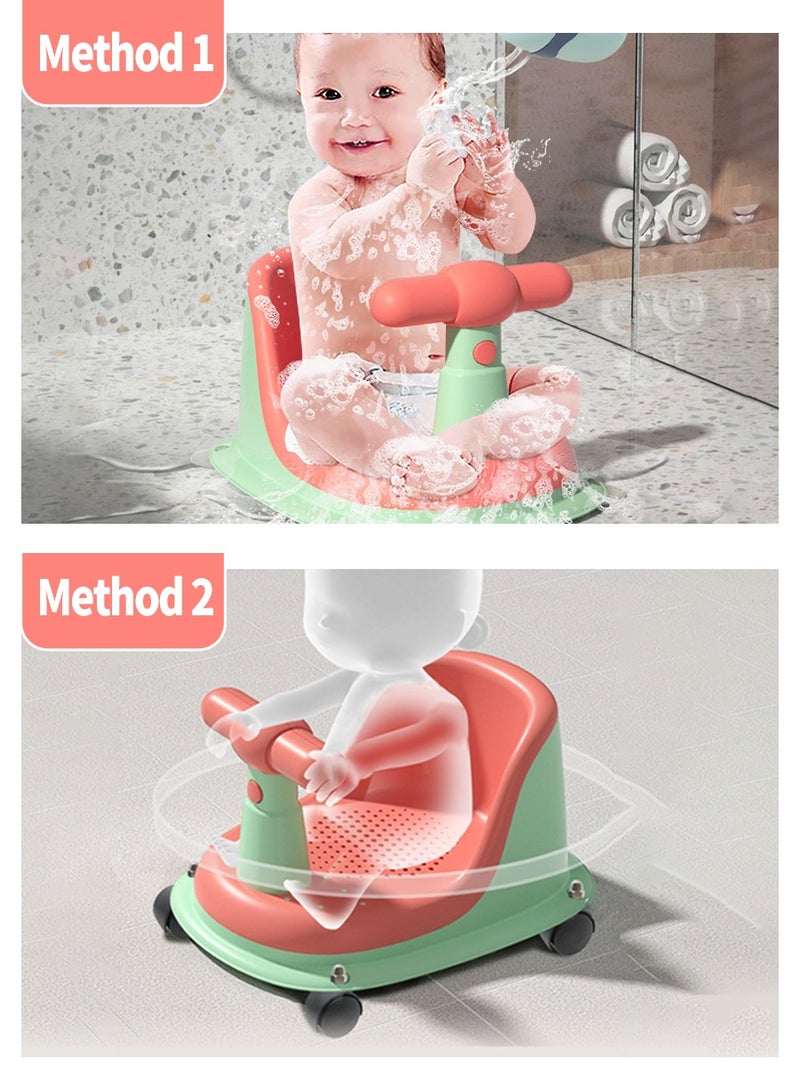 Baby Bath Seat, Sit-Stand Shower Seat For 6 Months And Above, Non-Slip Padded, Safety Suction Cups, 4 Universal Wheels, Can Be Used As A Child's Twisted Pushchair - Image 2