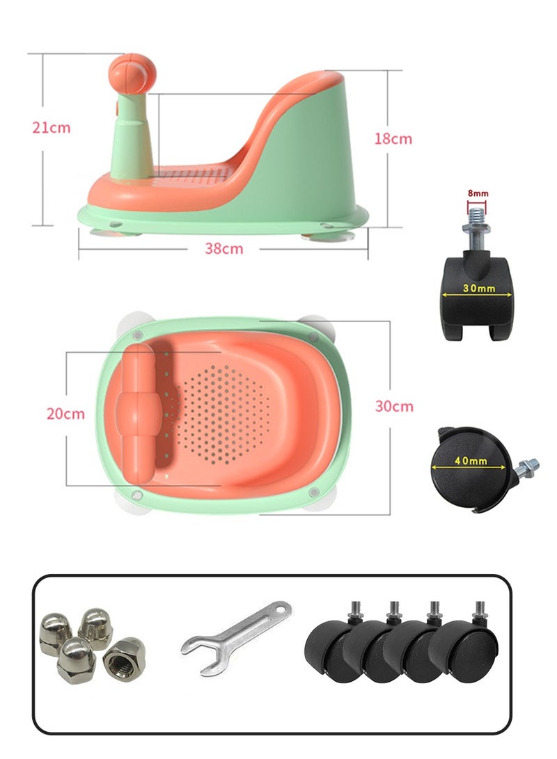 Baby Bath Seat, Sit-Stand Shower Seat For 6 Months And Above, Non-Slip Padded, Safety Suction Cups, 4 Universal Wheels, Can Be Used As A Child's Twisted Pushchair - Image 3