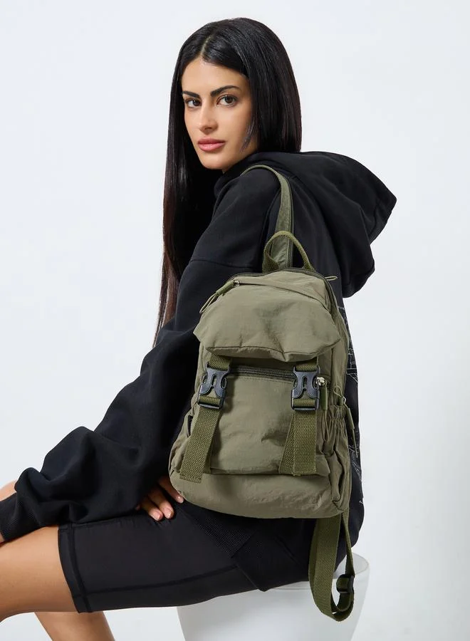 Women Khaki Buckle Strap Backpack