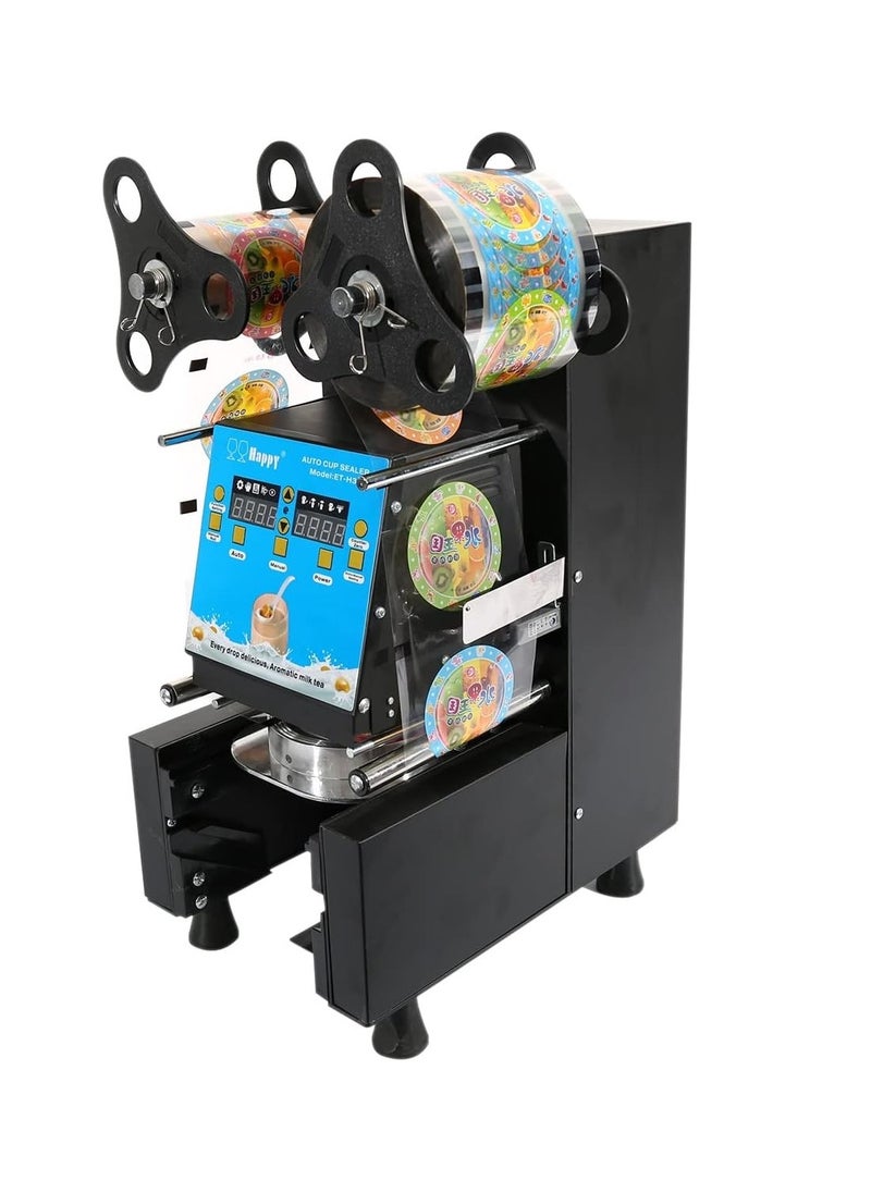 LETWOO - LETWOO Cup Sealing Machine Full Automatic Cup Sealer 95/90/75mm Diameter & Seals Cups up to 20cm Sealing Machine 300-500 Cups/H Digital Control LCD Panel Cup Sealer for Juices Milk Tea Coffee (Black) - Image 1