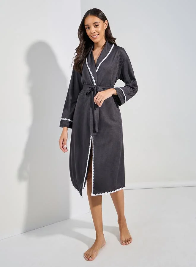 ستايلي Contrast Stitch Edge Waffle Robe