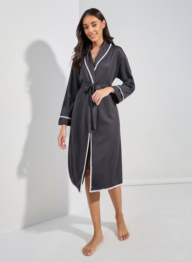 Styli Contrast Stitch Edge Waffle Robe - Image 1