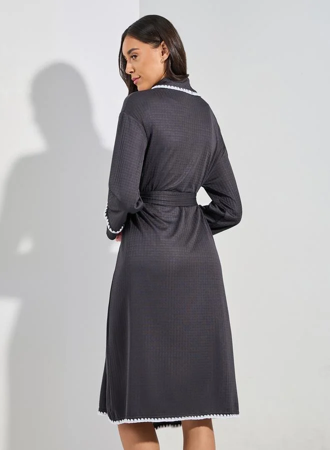 Styli Contrast Stitch Edge Waffle Robe