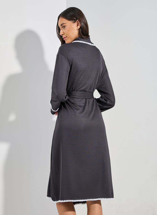 Styli Contrast Stitch Edge Waffle Robe - Image 4
