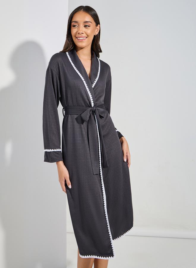 Styli Contrast Stitch Edge Waffle Robe - Image 2
