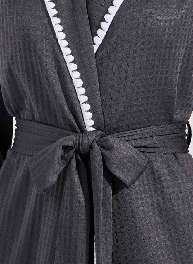 Styli Contrast Stitch Edge Waffle Robe - Image 3