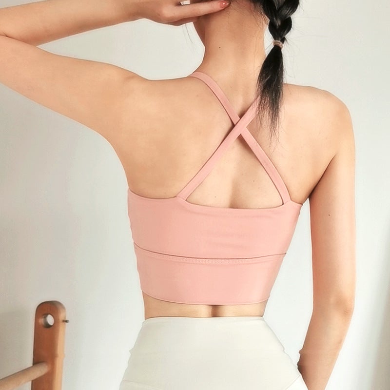 Summer Pleated Suspenders Cross Bra Top Internet Popular Pure Spice Girls Slim-Fit Slimming Yoga Top Sports Exercise - Image 3