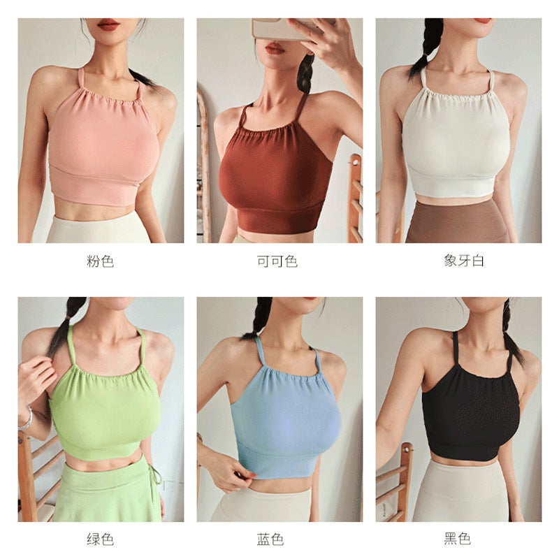 Summer Pleated Suspenders Cross Bra Top Internet Popular Pure Spice Girls Slim-Fit Slimming Yoga Top Sports Exercise - Image 4