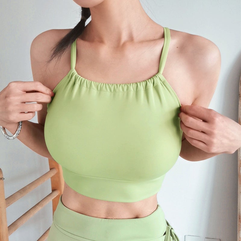 Summer Pleated Suspenders Cross Bra Top Internet Popular Pure Spice Girls Slim-Fit Slimming Yoga Top Sports Exercise - Image 1