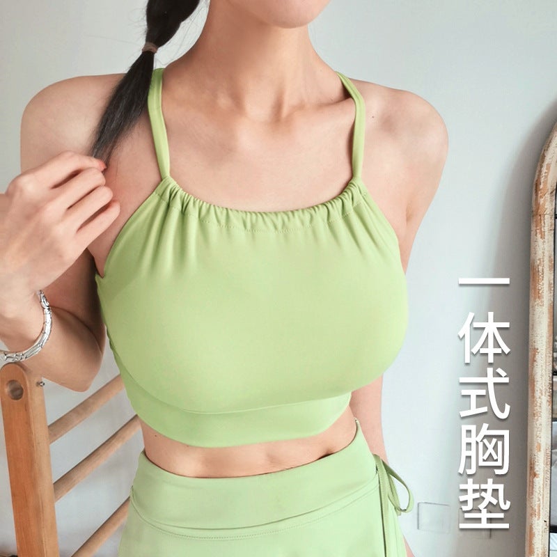 Summer Pleated Suspenders Cross Bra Top Internet Popular Pure Spice Girls Slim-Fit Slimming Yoga Top Sports Exercise - Image 2