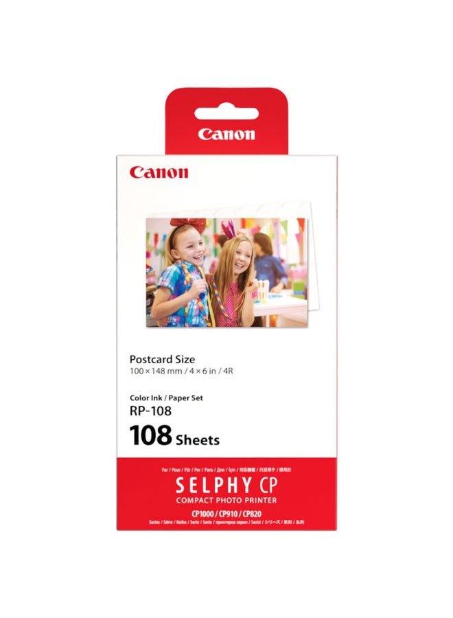 Canon RP-108 SELPHY Paper Set 108 Sheets White, Compact Photo Printer Postcard Size Colour Ink/Paper Set Print up to 108 Postcard-sized Images compatible with canon SELPHY (CP1500 & CP1300 & CP1000) - Image 2
