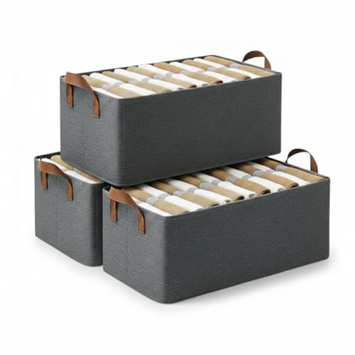 Raggle 3PCS Collapsible Fabric Storage Cubes Organizer with Handles Foldable Storage Baskets for Organizing Toys, Books, Shelves, Closet, Large Storage Box with Handles (Gray, 26L-3) - Image 1
