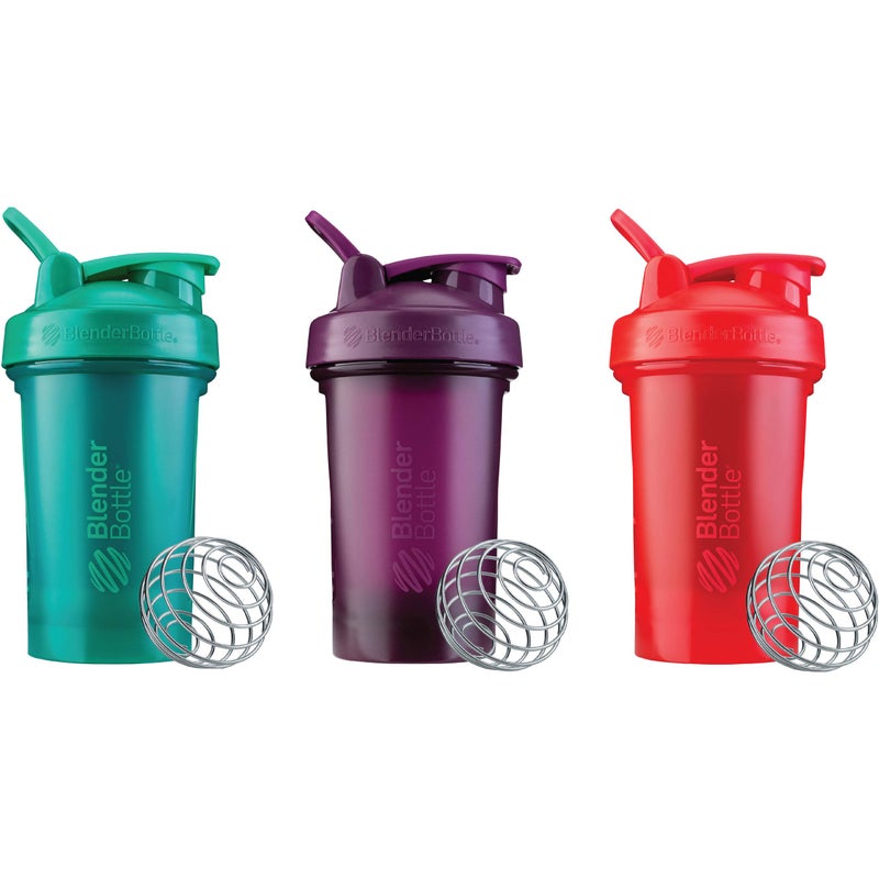 BlenderBottle زجاجة خلط بلندر بوتل كلاسيك V2 مثالية لخلطات البروتين وما قبل التمرين، سعة 20 أونصة (عبوة من 3) أحمر، أخضر، وأرجواني - Image 1