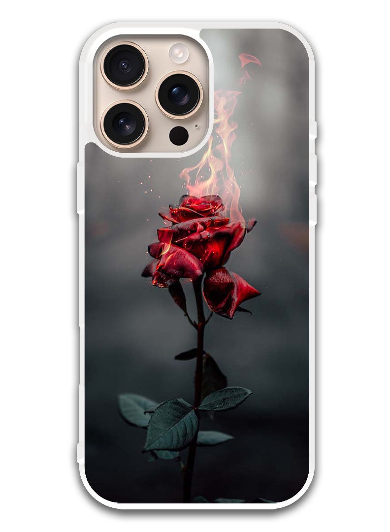 Theodor Protective Case Cover For APPLE IPHONE 16 Pro Burning Red Rose (White Bumper) - Image 1