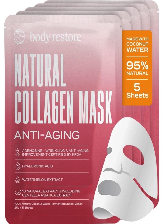 Body Restore Korean Bio-Cellulose Collagen Face Mask (5 Pack) – Anti-Aging Mask with Hyaluronic Acid & Centella Asiatica – Hydrating Facial Mask for Fine Lines, Wrinkles & Firming – K-Beauty Skincare - Image 1