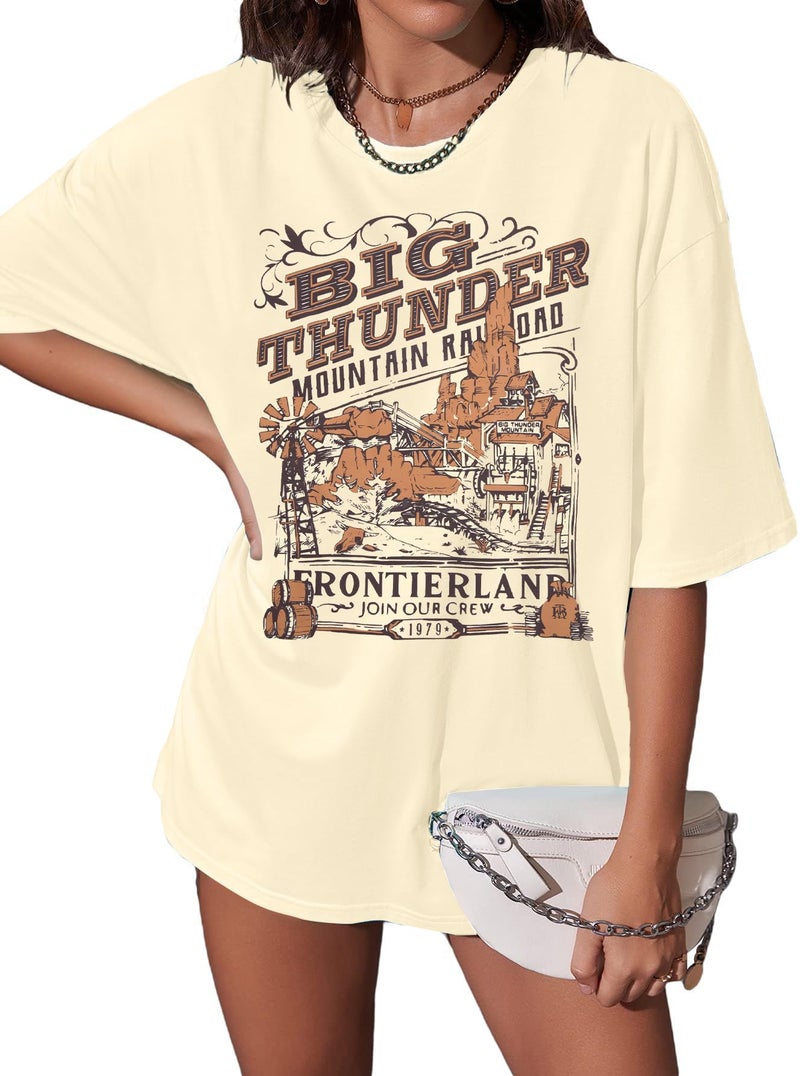 LUKYCILD Magical Shirt for Women Magic Kingdom Shirts Oversized Graphic Short Sleeve T-Shirt Casual Holiday Vacation Tee Tops Apricot - Image 1
