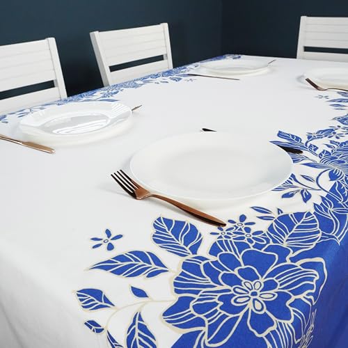 RUSTIQUE LINENS Block Print Design Cotton Table Cloth 6 Seater – Dining Table Cover Cloth, Washable Table Cloth for Dining Table – 150 x 234 CM (Fits 6–8 Seater) - Frosty Bloom - Image 4