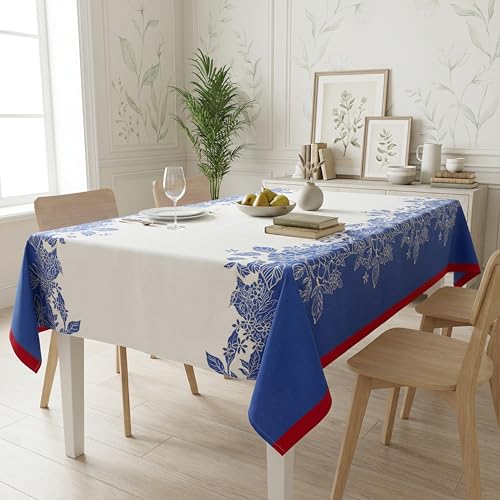 RUSTIQUE LINENS Block Print Design Cotton Table Cloth 6 Seater – Dining Table Cover Cloth, Washable Table Cloth for Dining Table – 150 x 234 CM (Fits 6–8 Seater) - Frosty Bloom - Image 3