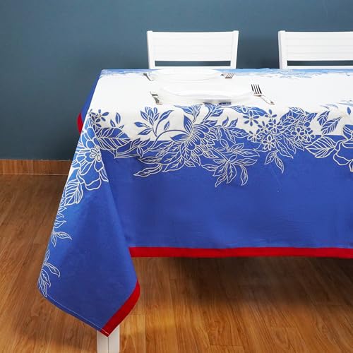 RUSTIQUE LINENS Block Print Design Cotton Table Cloth 6 Seater – Dining Table Cover Cloth, Washable Table Cloth for Dining Table – 150 x 234 CM (Fits 6–8 Seater) - Frosty Bloom - Image 5